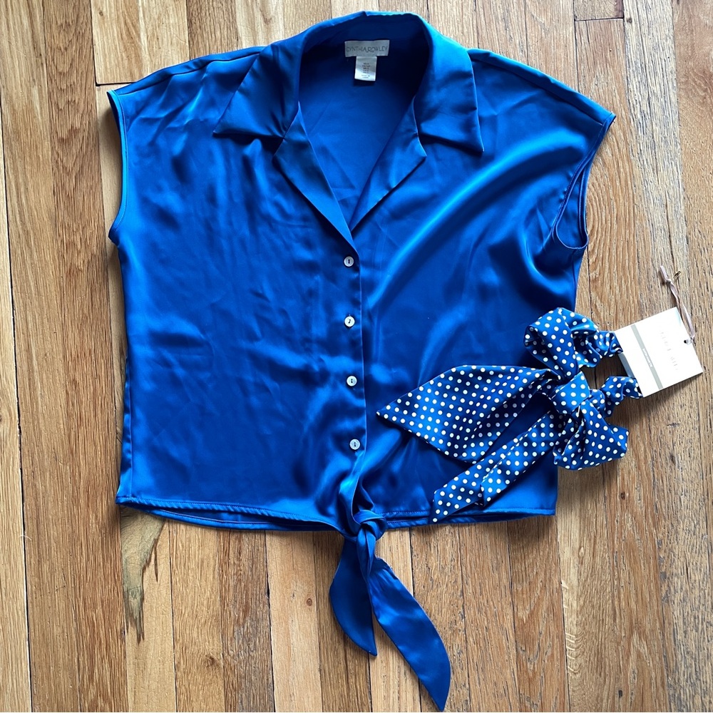 Cynthia Rowley Blue Blouse Set with Matching Polka Dot Hair Accessory